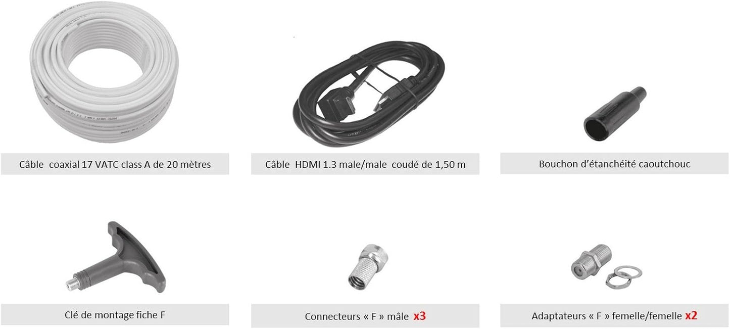 Pachet de cablare HD prin satelit pentru TV, cablu 17VTAC, lungime 20m și conector „F” C1 TELEFUNKEN T-SC1TV20M