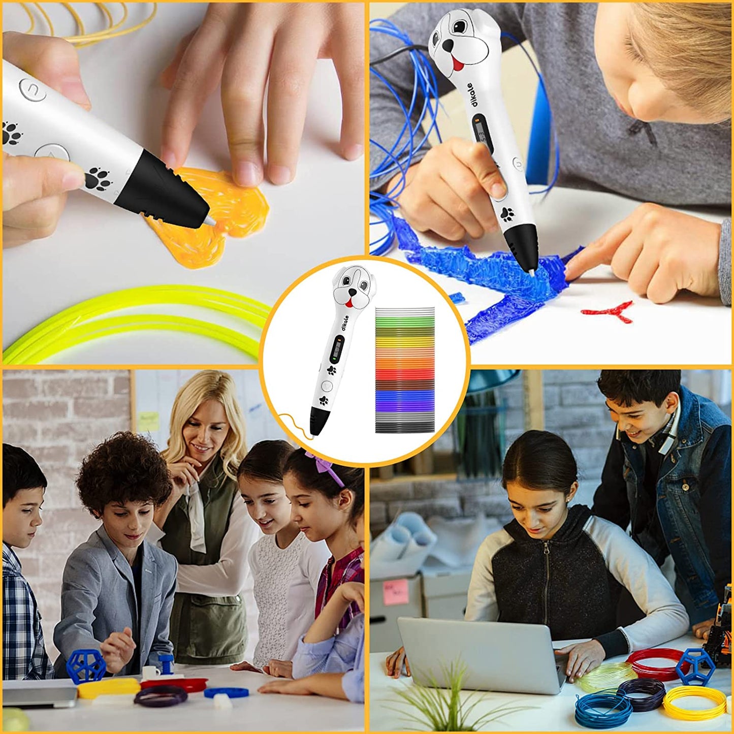 Set pix 3D pentru copii cu filamente PLA în 12 culori