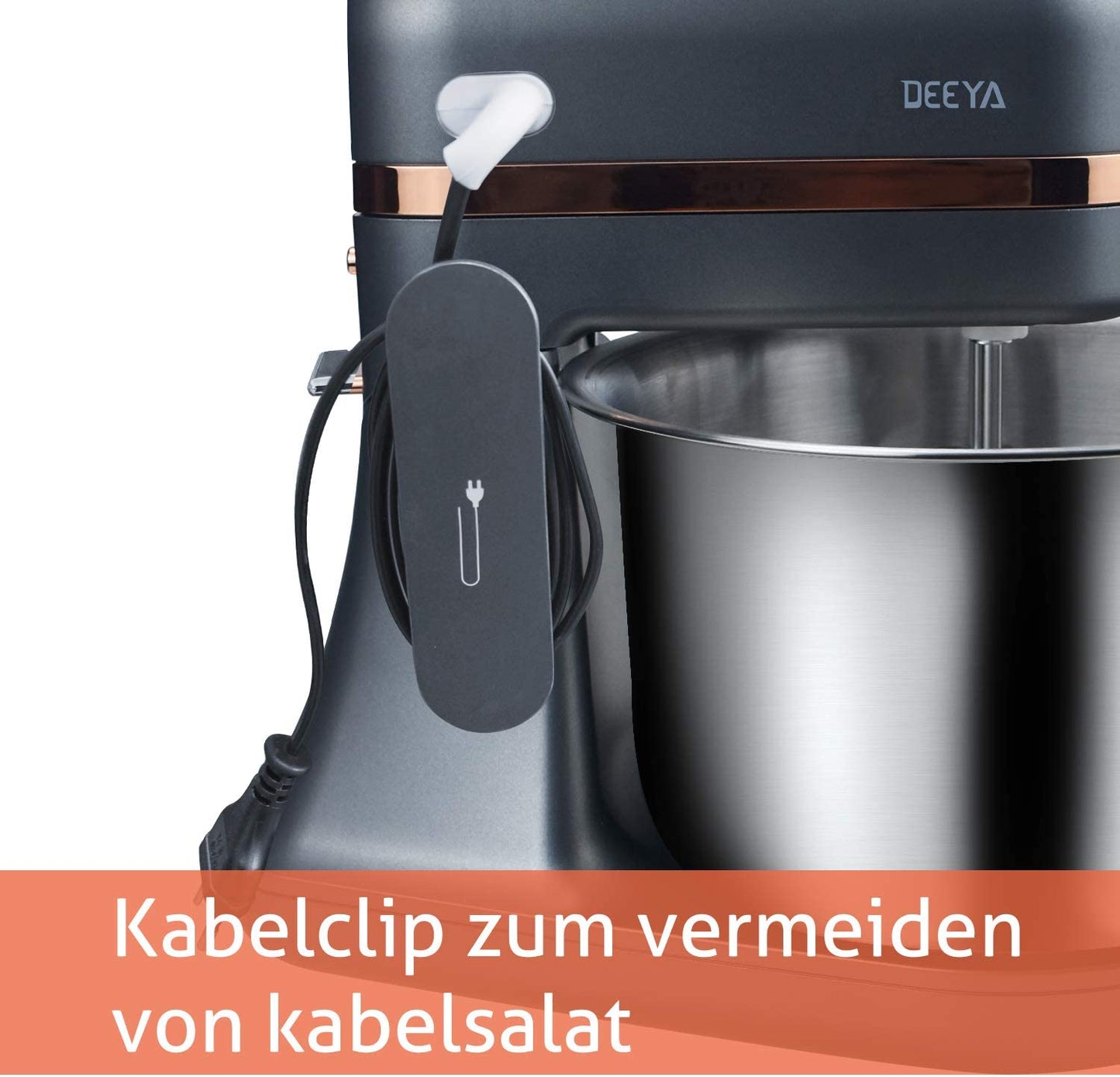 Robot de bucatarie Deeya cu bol de amestecare - Mixer electric de 400 W cu 5 viteze, protectie impotriva stropilor si bol din otel inoxidabil