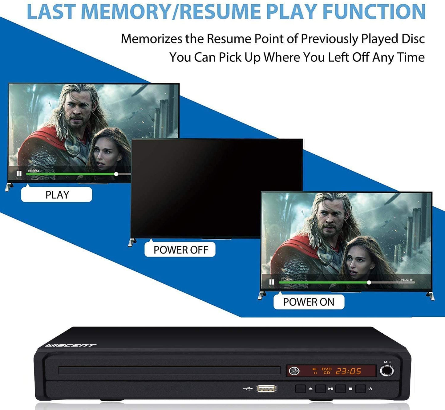 Tojock DVD Player cu ieșire HDMI AV, DVD Player pentru TV, conține HD cu ieșire coaxială/cablu AV HDMI/comandă de la distanță/intrare USB