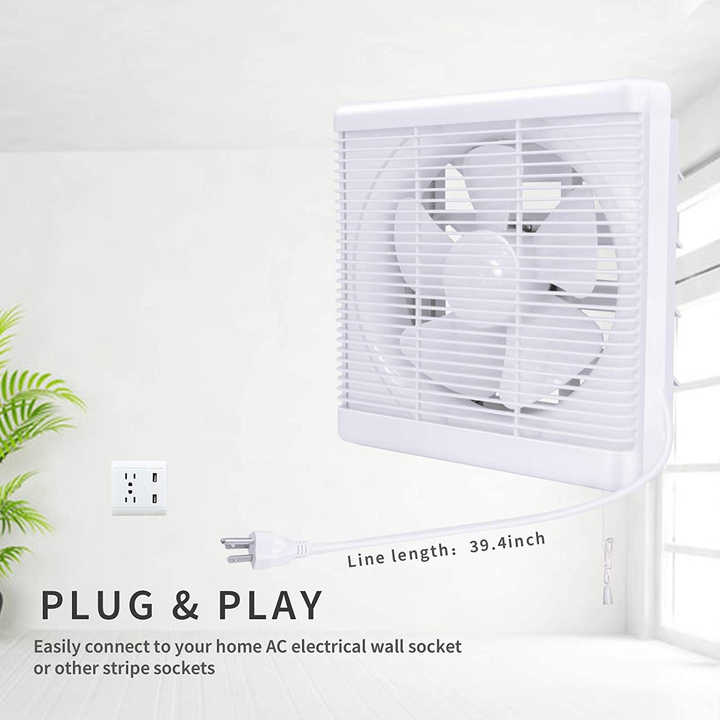 Ventilatoar / Extractor 500 m³/h Diametru 200 mm, 2 direcții Ventilatoare reversibile cu flux de aer puternic, montate pe perete