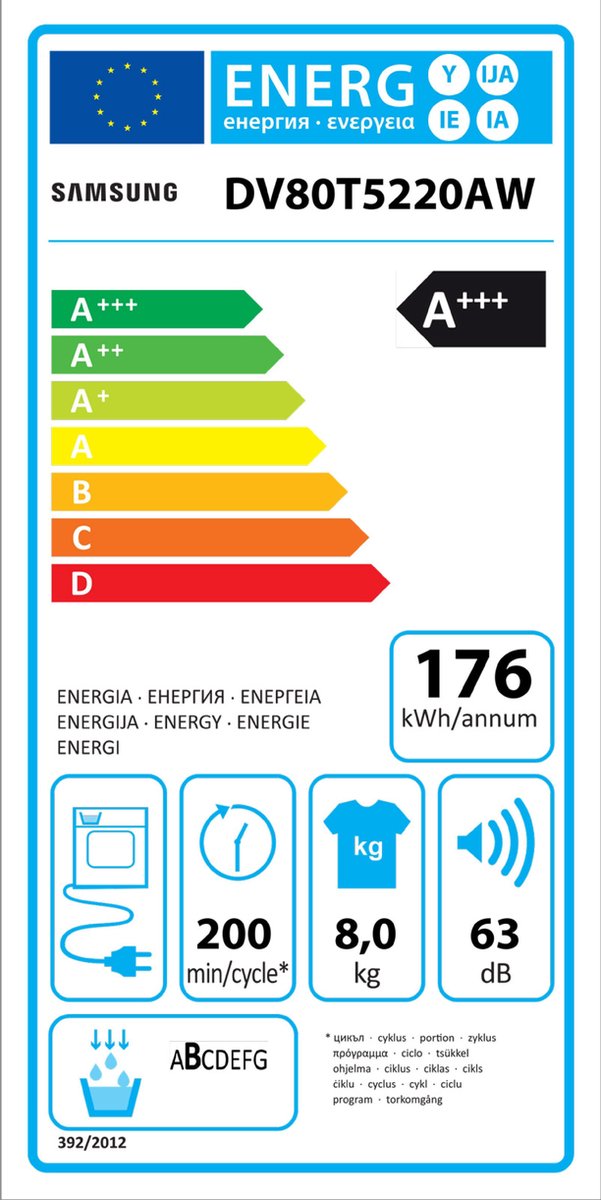 Uscator de rufe SAMSUNG DV80T5220AT/S2, pompa de caldura