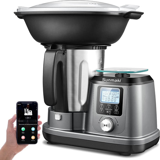 Robot de bucatarie Sunmaki cu functie de gatit, maxim 1200 W, 5 programe, multifunctional, cantar de bucatarie integrat, cuptor cu aburi