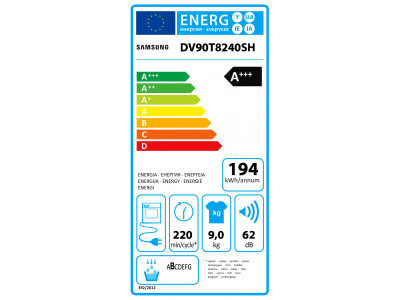 Uscator de rufe SAMSUNG  DV90T8240SH/S2 , pompa de caldura