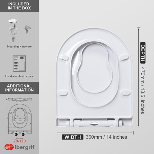 Capac de toaletă IBERGRIF® Premium, Scaun pentru copii, Mecanism de închidere silențioasă, Antibacterian, Forma de D, Alb