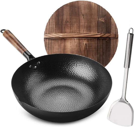 Wok Carbon Steel Wok for Electric, Induction, Gas Stove 32cm